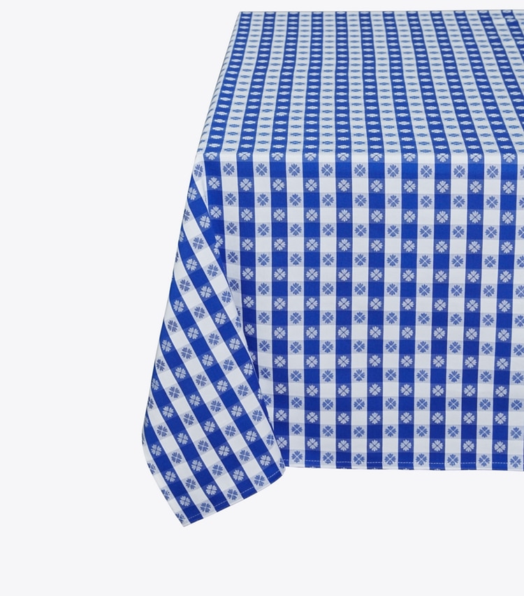 Tory Burch designer linens Gingham 70" Square Tablecloth in Blue detail