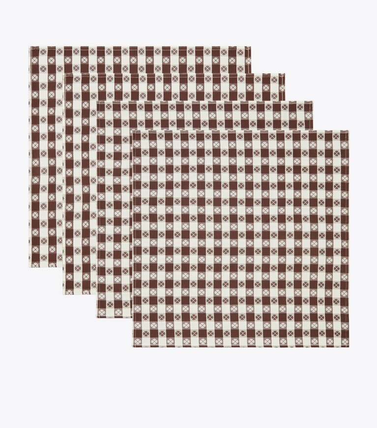 Tory Burch designer linens Gingham Dinner Napkin, Set of 4 in Brown front