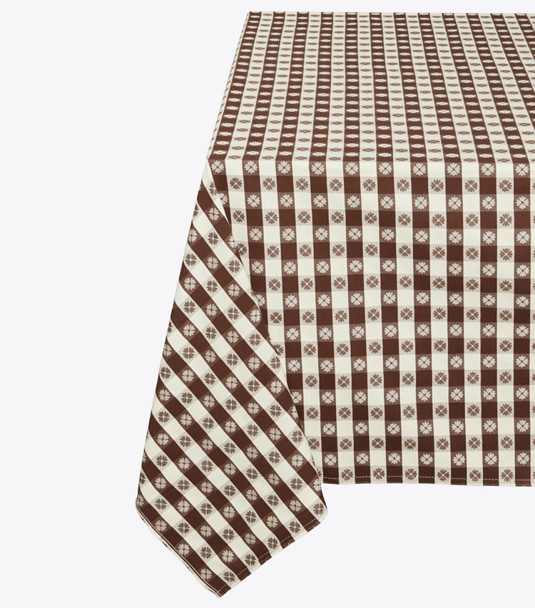 Tory Burch designer linens Gingham Tablecloth, 120" x 70" in Brown detail