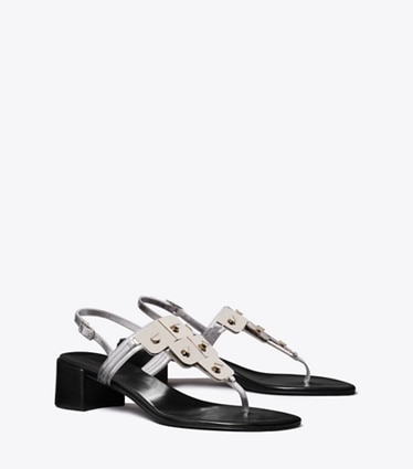 Tory Burch designer sandals Gladiator Capri Heeled Sandal in SILVER angle