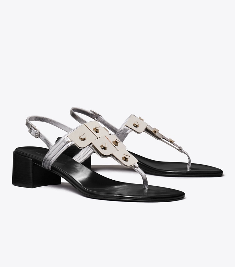 Tory Burch designer sandals Gladiator Capri Heeled Sandal in SILVER angle
