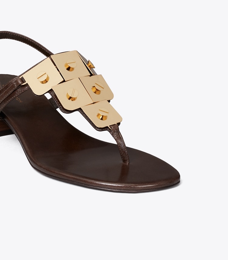Tory Burch designer sandals Gladiator Capri Heeled Sandal in DARK COCOA detail