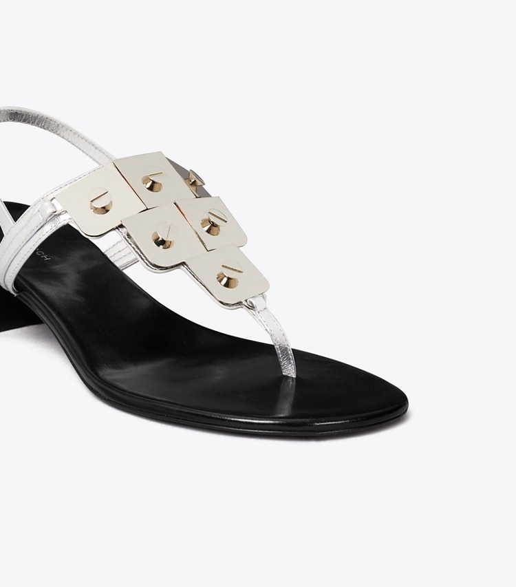 Tory Burch designer sandals Gladiator Capri Heeled Sandal in SILVER detail