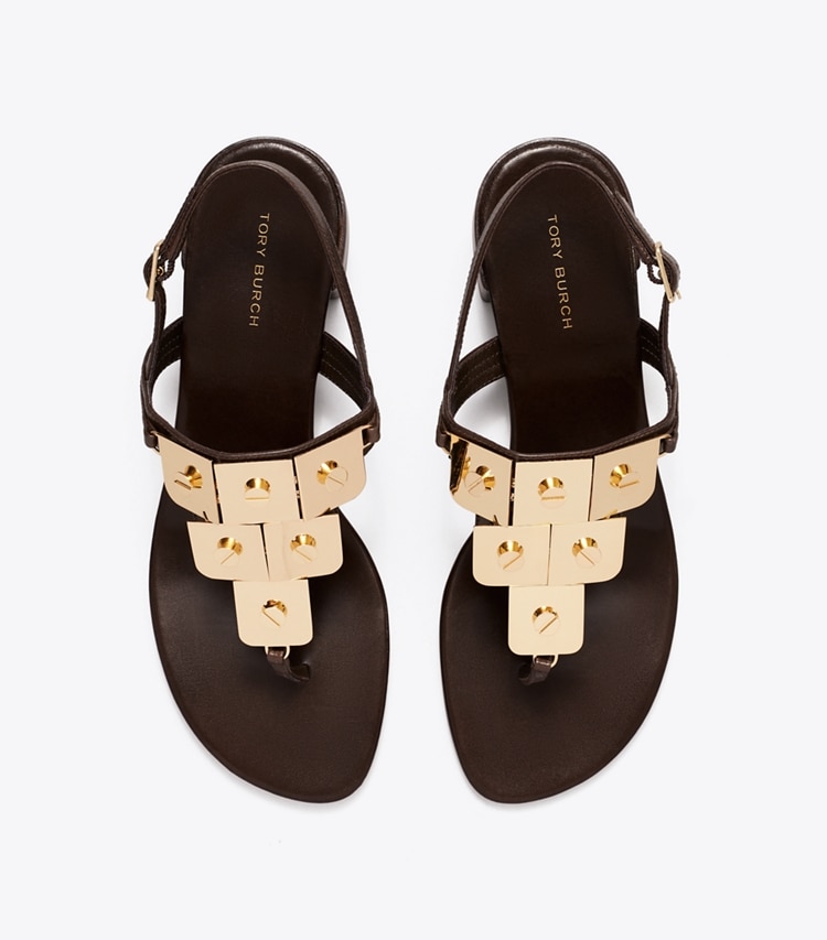 Tory Burch designer sandals Gladiator Capri Heeled Sandal in DARK COCOA overhead