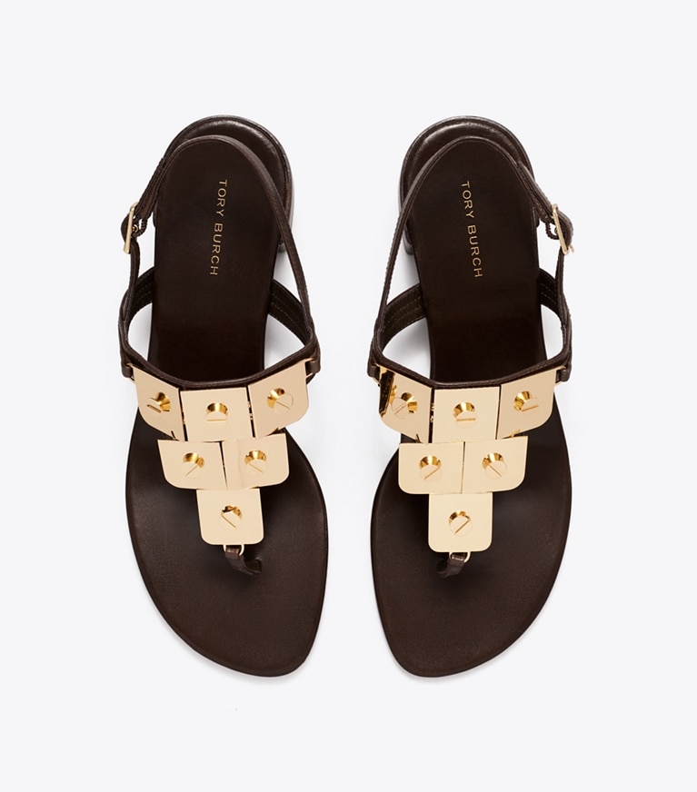 Tory Burch designer sandals Gladiator Capri Heeled Sandal in DARK COCOA overhead