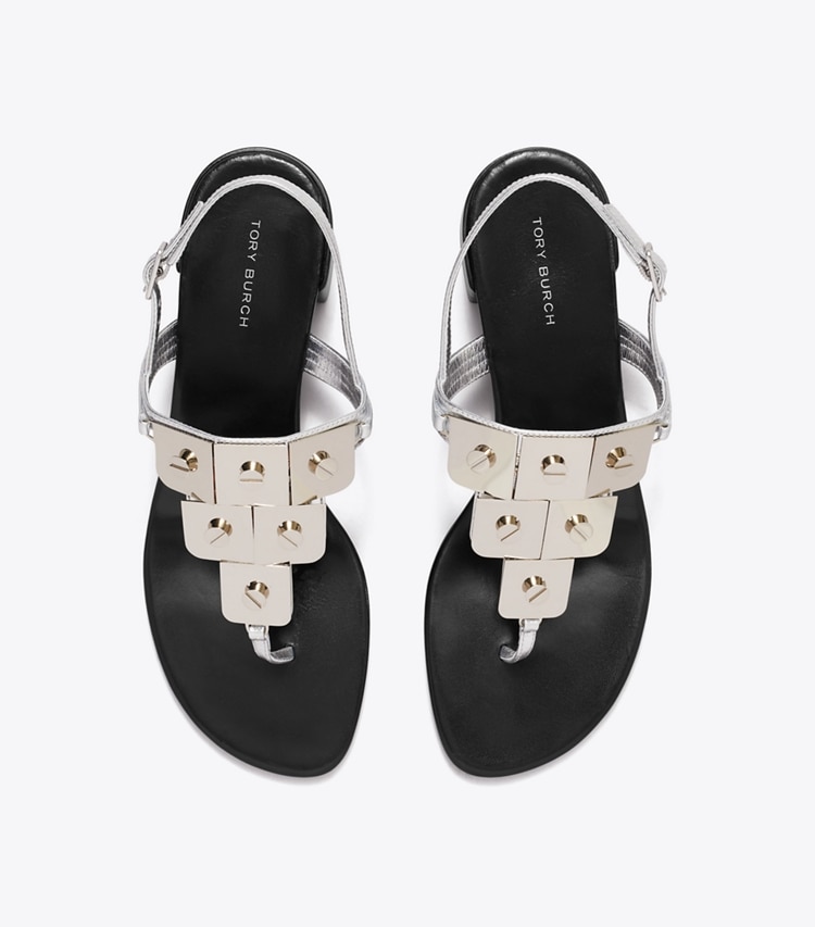 Tory Burch designer sandals Gladiator Capri Heeled Sandal in SILVER overhead