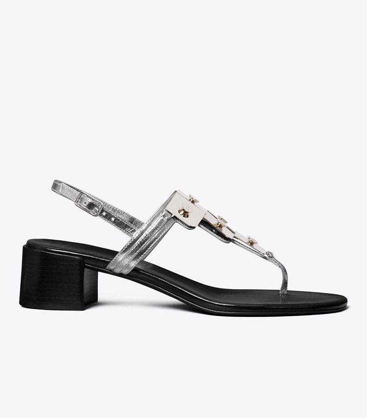 Tory Burch designer sandals Gladiator Capri Heeled Sandal in SILVER side