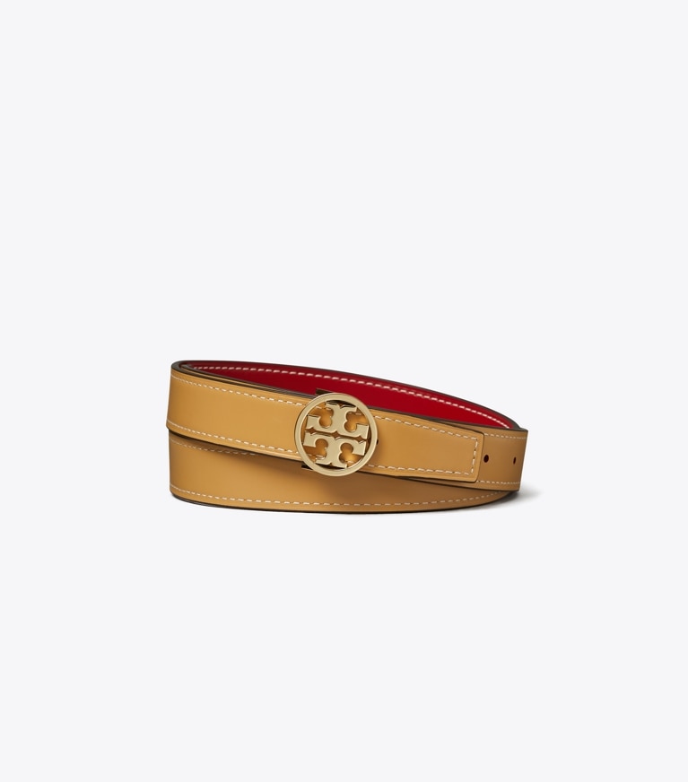 Tory Burch designer gürtel Glatter Miller Wendegürtel, 2,5 cm in Tory Red / Ginger Shortbread / Gold front