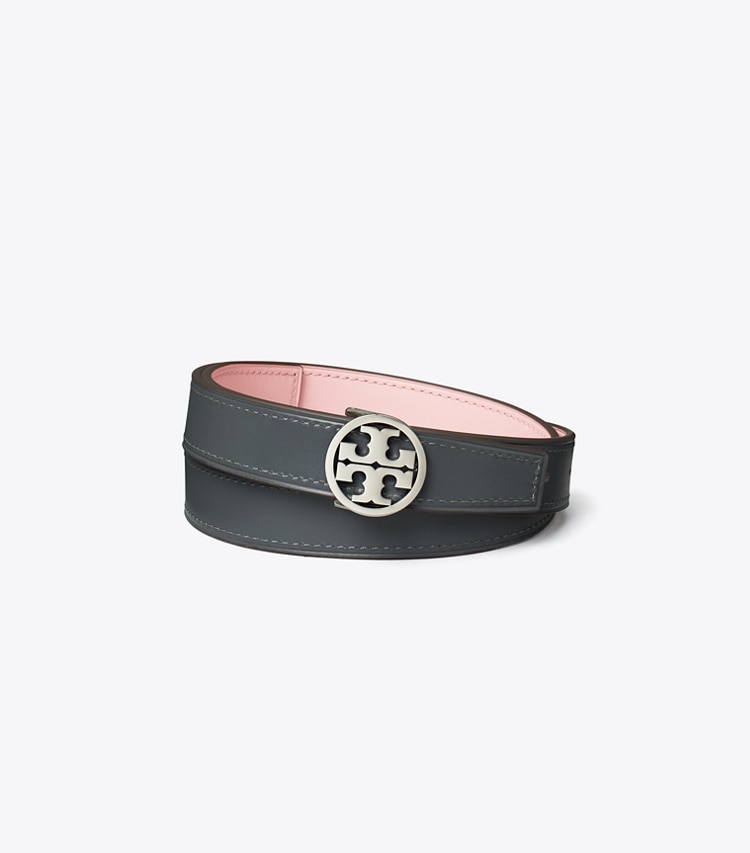 Tory Burch designer gürtel Glatter Miller Wendegürtel, 2,5 cm in True Pink / Deep Steel / Silver zurück