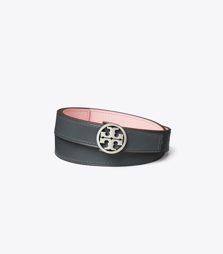 Tory Burch designer gürtel Glatter Miller Wendegürtel, 2,5 cm in True Pink / Deep Steel / Silver front