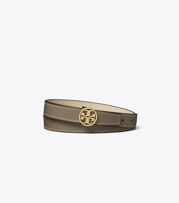 Tory Burch designer gürtel Glatter Miller Wendegürtel, 2,5 cm in Gray Heron / New Cream / Gold front