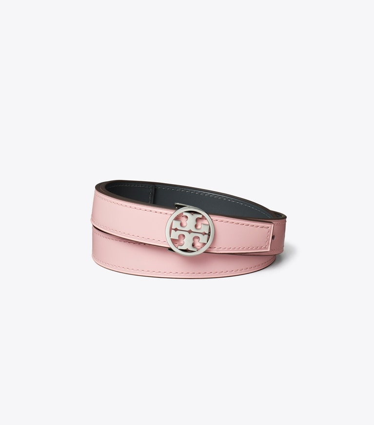 Tory Burch designer gürtel Glatter Miller Wendegürtel, 2,5 cm in True Pink / Deep Steel / Silver front