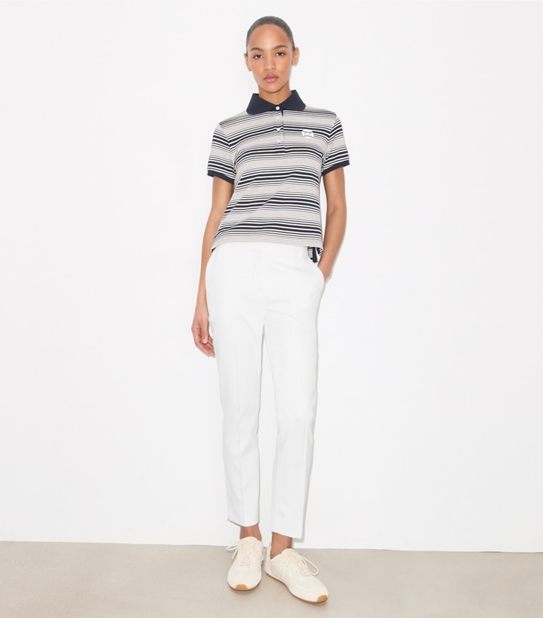 Tory Burch designer unterteile Golfhose aus Funktionstwill in Snow White modell von vorn