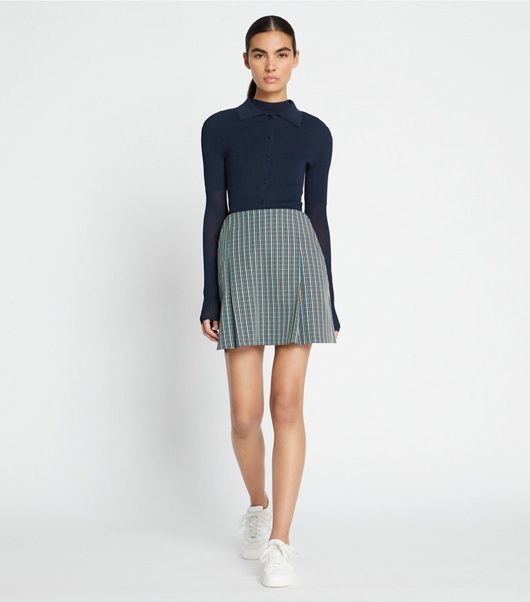 Tory Sport designer unterteile Golfrock aus Twill mit Falten vorne in Winetasting Pincheck Plaid front
