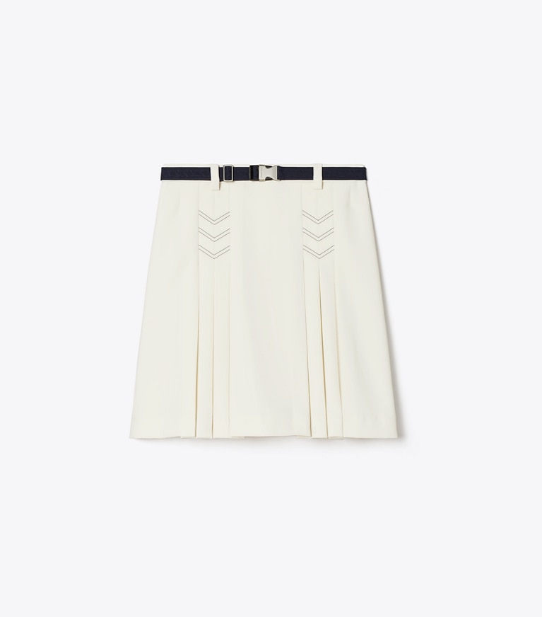 Tory Burch designer unterteile Golfrock mit Stretchanteil und Falten in New Ivory front
