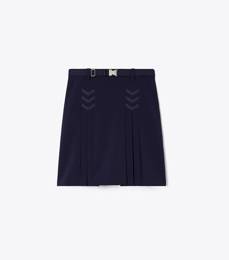 Tory Burch designer unterteile Golfrock mit Stretchanteil und Falten in Deep Navy front