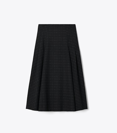 Tory Burch designer pantaloni Gonna a pieghe in lana in Soft Black Windowpane front
