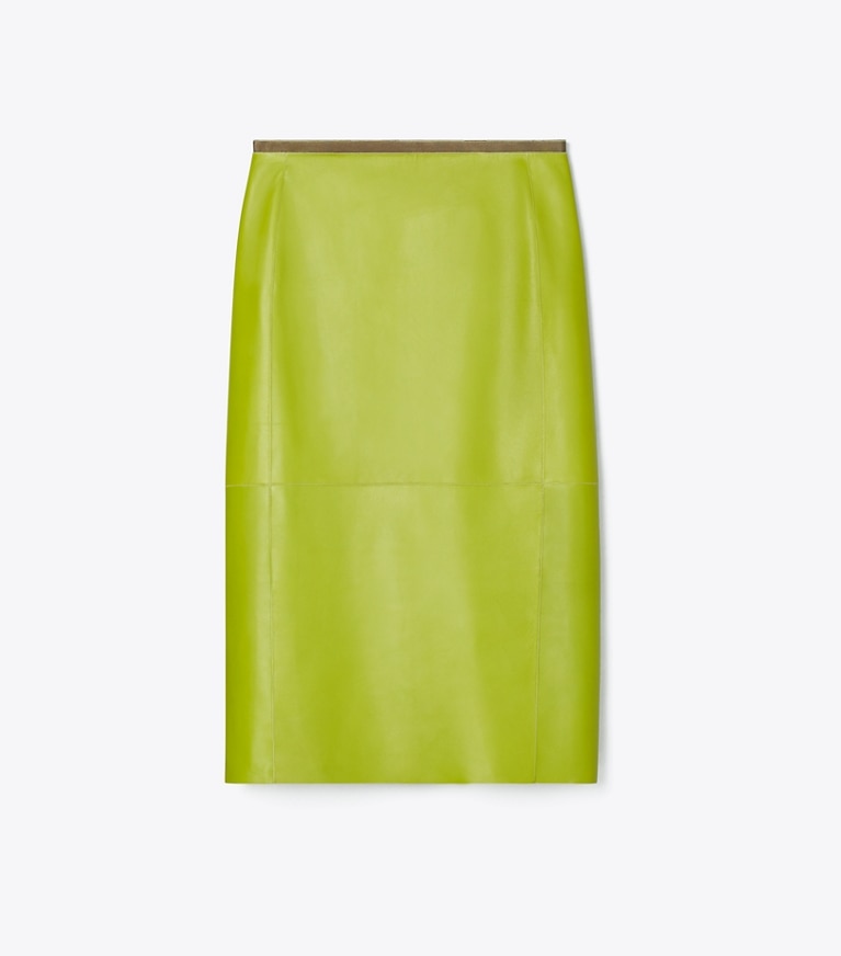 Tory Burch designer pantaloni Gonna a tubino in pelle in Leaf Green front