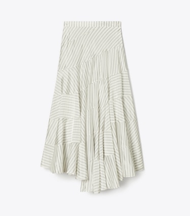 Tory Burch designer pantaloni Gonna asimmetrica in viscosa in White/Gray/Black Helios Striped Lining front