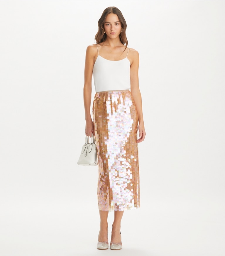 Tory Burch designer pantaloni Gonna con paillettes in Mocha Mesh front