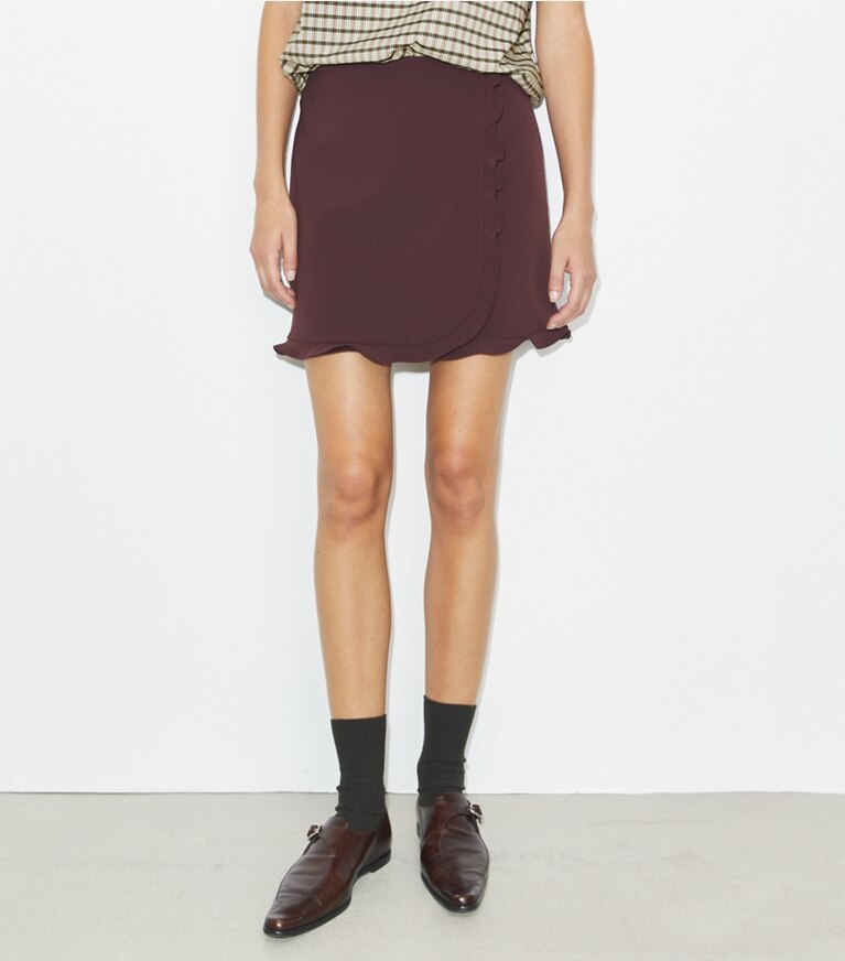 Tory Burch designer pantaloni Gonna da golf elasticizzata con ruches in Dark Sangria front