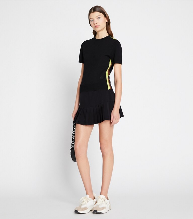 Tory Sport designer pantaloni Gonna da Tennis a pieghe in Black front