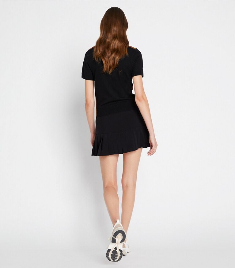 Tory Sport designer pantaloni Gonna da Tennis a pieghe in Black front