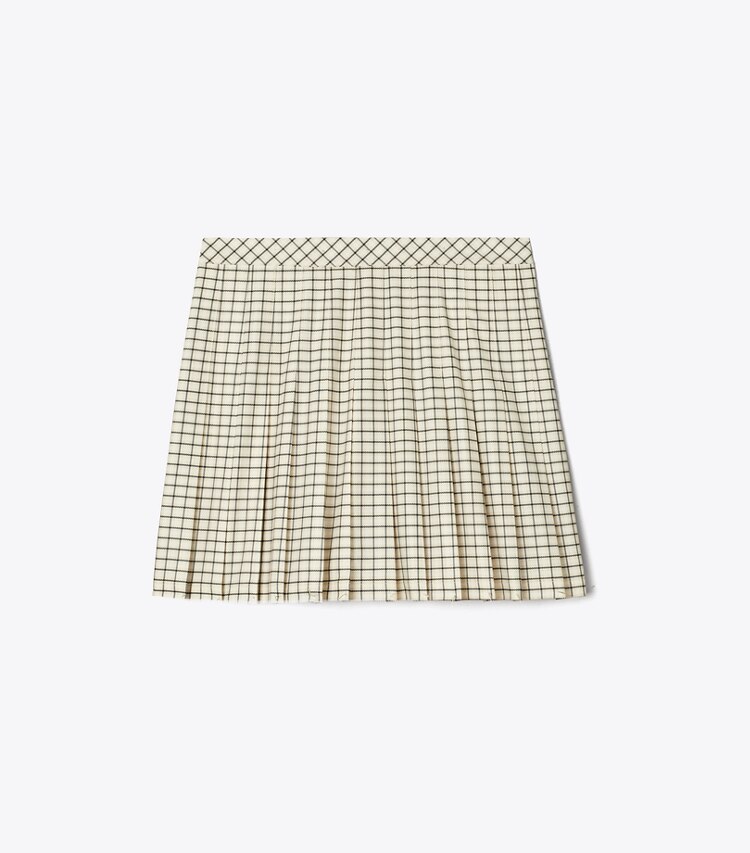 Tory Sport designer pantaloni Gonna da tennis a pieghe stampata in Sesame Petite Plaid front