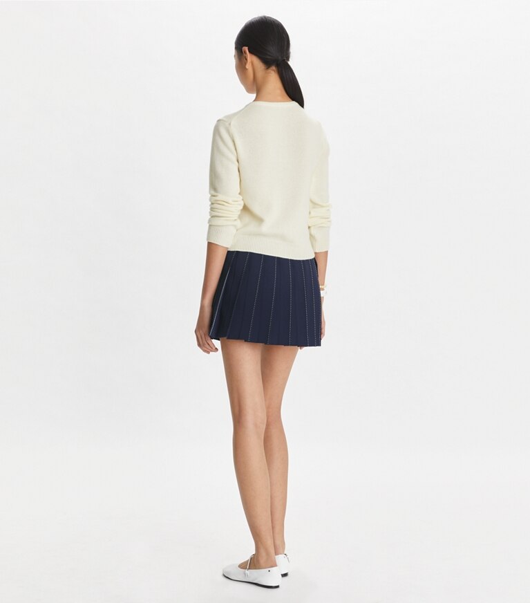 Tory Sport designer pantaloni Gonna da tennis elasticizzata con pieghe cucite in Tory Navy front