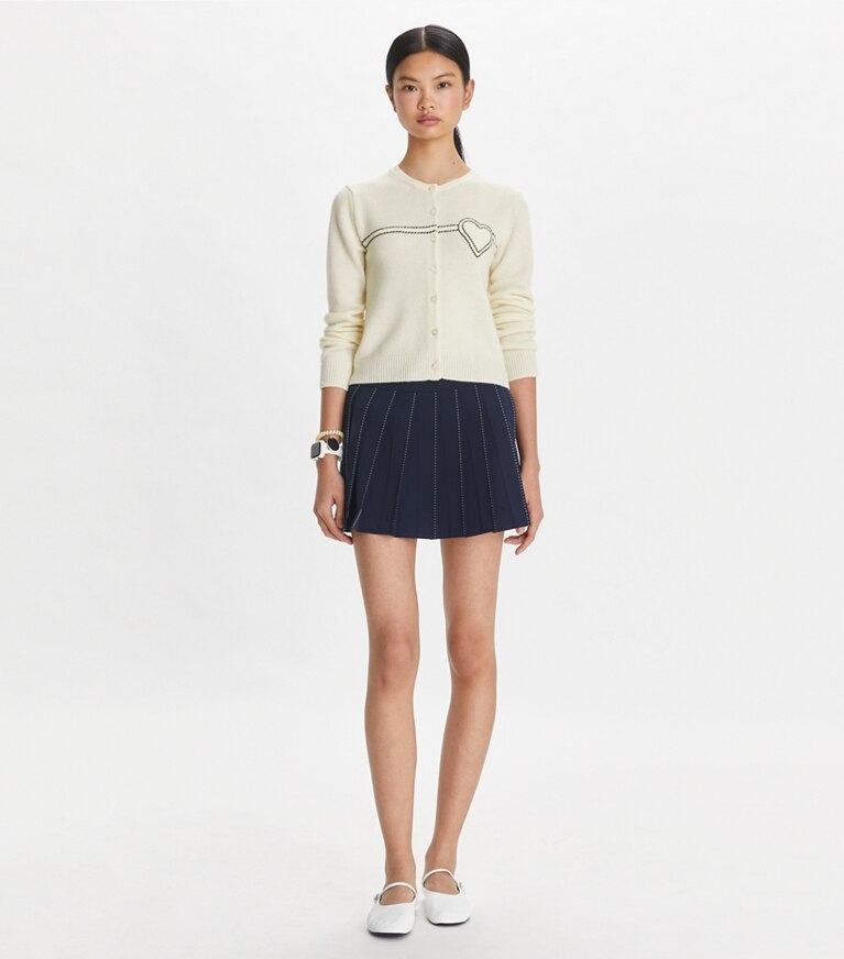 Tory Sport designer pantaloni Gonna da tennis elasticizzata con pieghe cucite in Tory Navy front