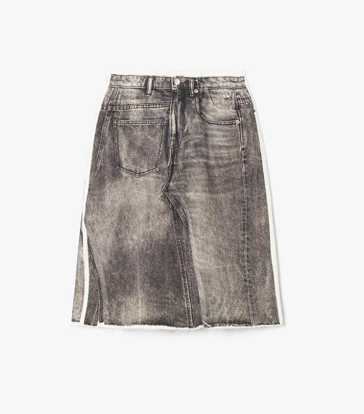 Tory Burch designer pantaloni Gonna destrutturata in denim sovrastampato in Soft Sable Brown front
