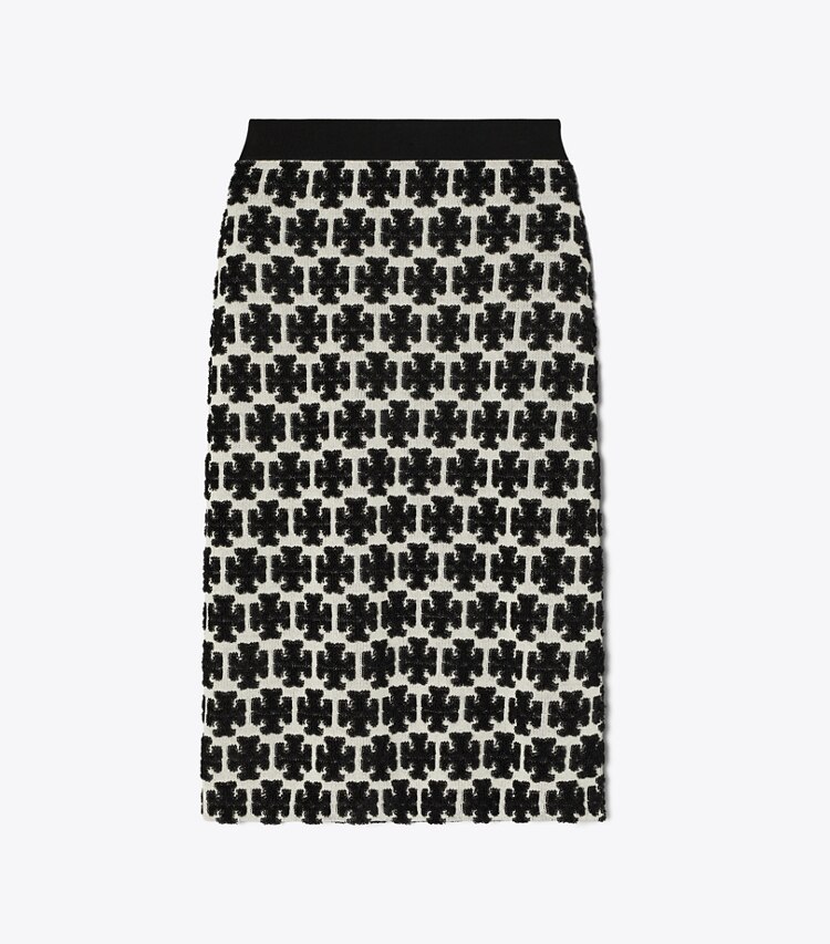 Tory Burch designer pantaloni Gonna in bouclé con logo in BLACK / FRENCH CREAM front