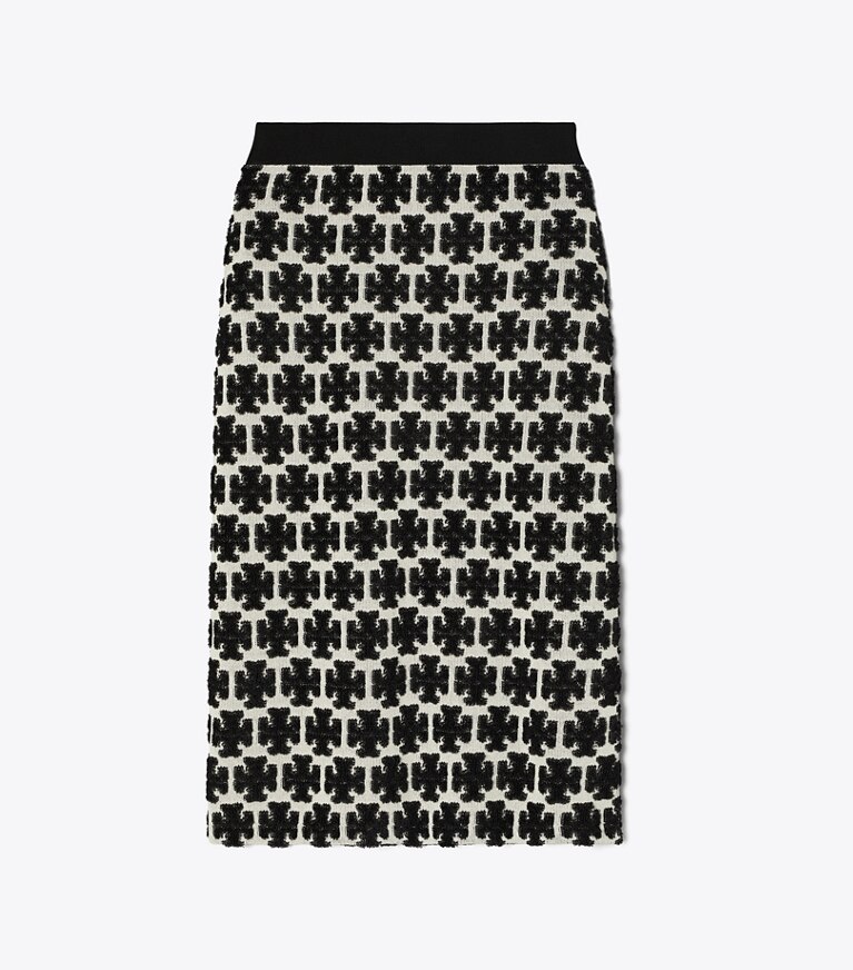 Tory Burch designer pantaloni Gonna in bouclé con logo in BLACK / FRENCH CREAM front