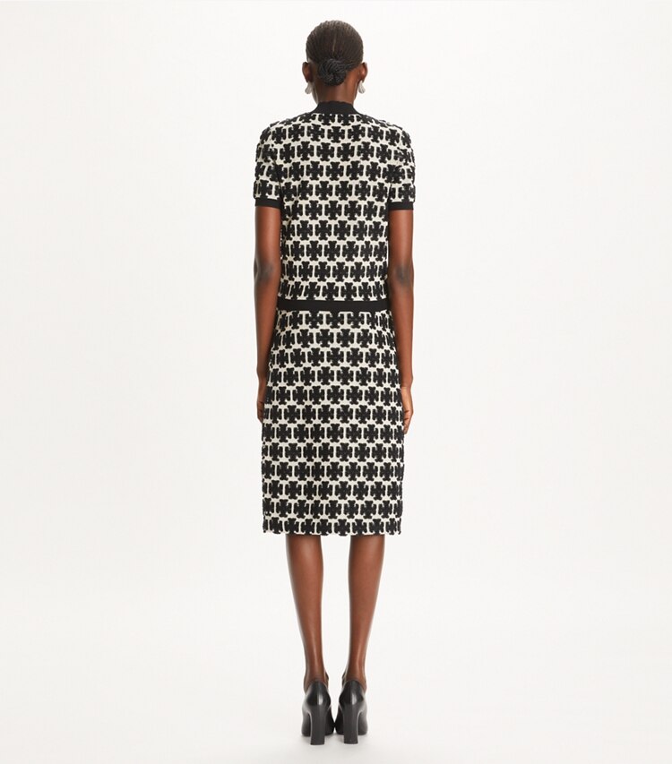 Tory Burch designer pantaloni Gonna in bouclé con logo in BLACK / FRENCH CREAM on model back