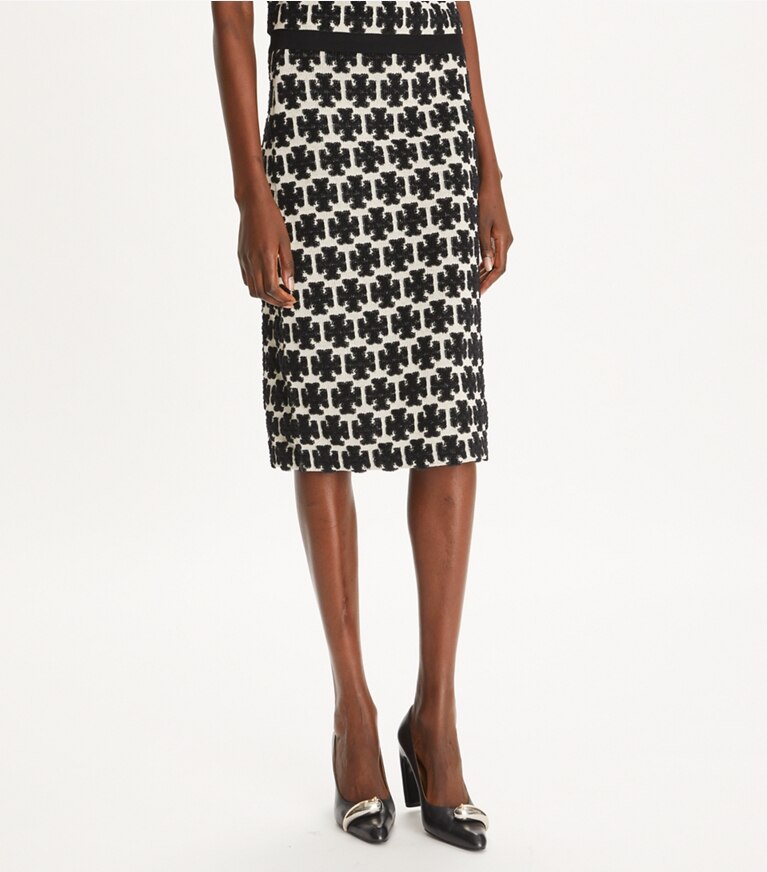 Tory Burch designer pantaloni Gonna in bouclé con logo in BLACK / FRENCH CREAM front