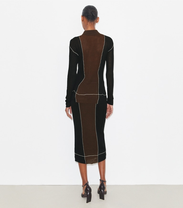 Tory Burch designer pantaloni Gonna in lana color-block in Black / Chocolate front