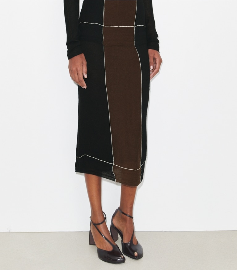 Tory Burch designer pantaloni Gonna in lana color-block in Black / Chocolate front