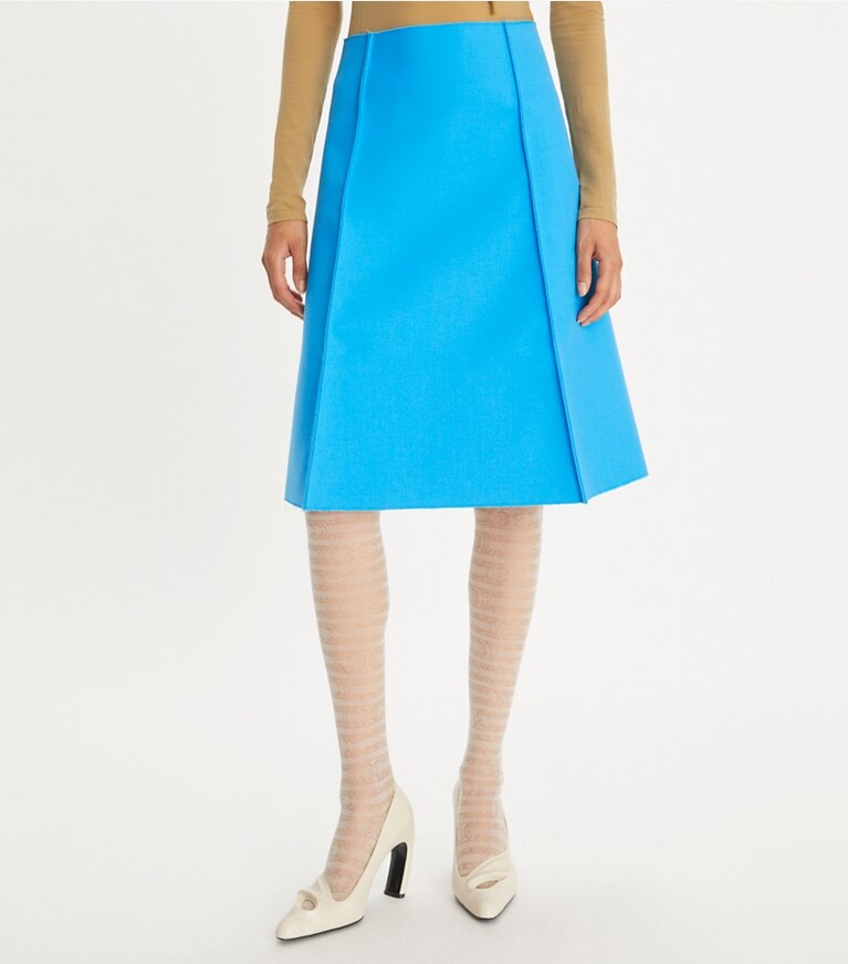 Tory Burch designer pantaloni Gonna in lana in Cave Blue on model detail