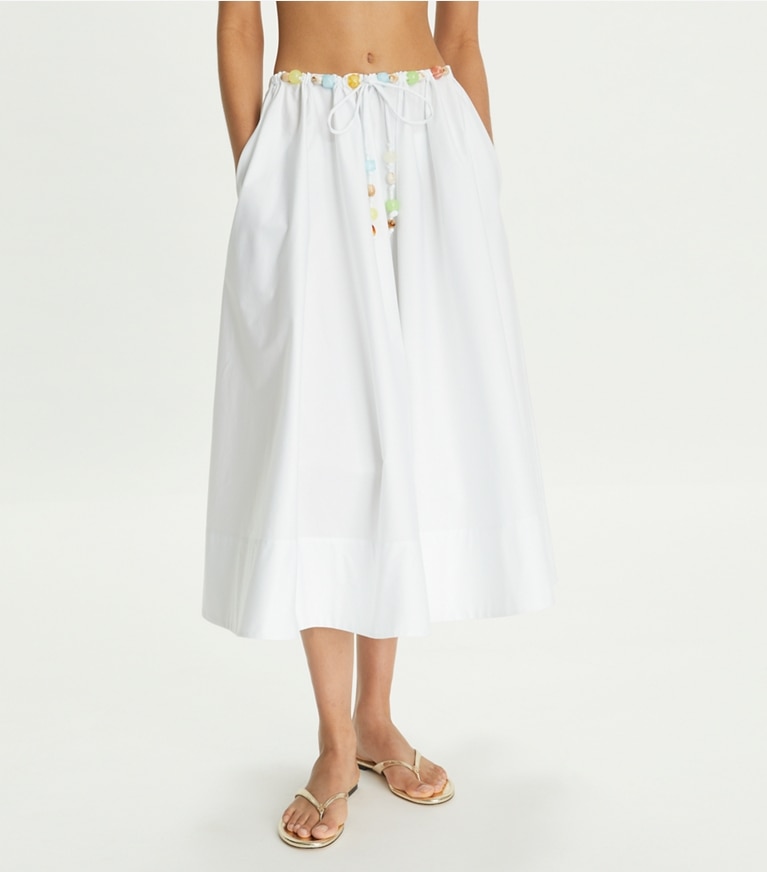 Tory Burch designer copricostume Gonna in popeline di cotone con perline in White front