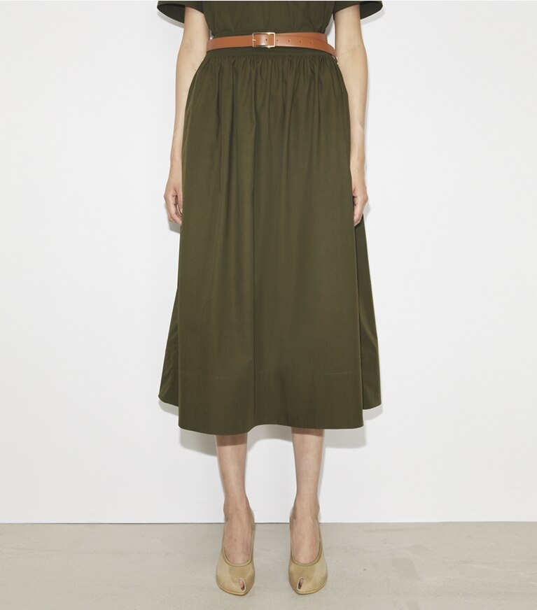 Tory Burch designer pantaloni Gonna in popeline in Olive Pesto front