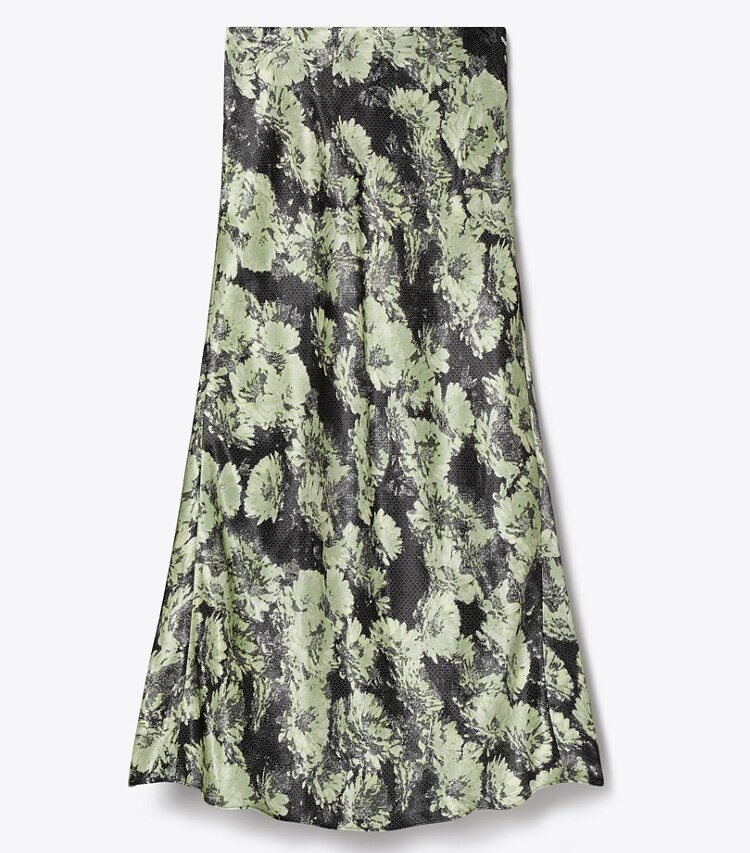 Tory Burch designer pantaloni Gonna in raso stampato in Green Pixel Floral front