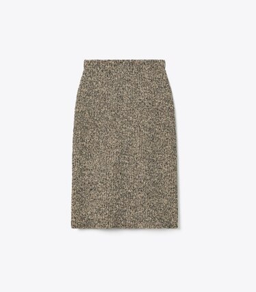 Tory Burch designer pantaloni Gonna in tweed in Black White Multi / Oatmeal Melange front