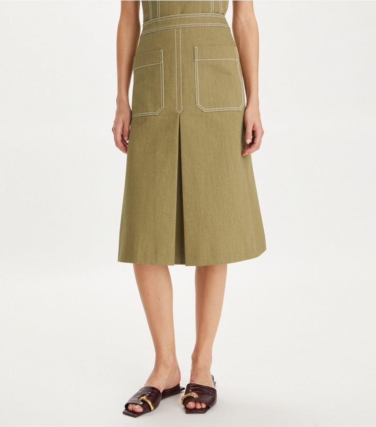 Tory Burch designer pantaloni Gonna in twill di cotone in Stone Moss front