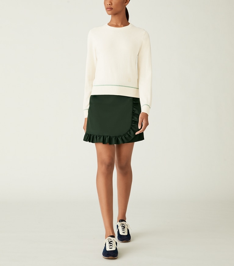 Tory Sport designer pantaloni Gonna in twill tecnico con ruches in Conifer front