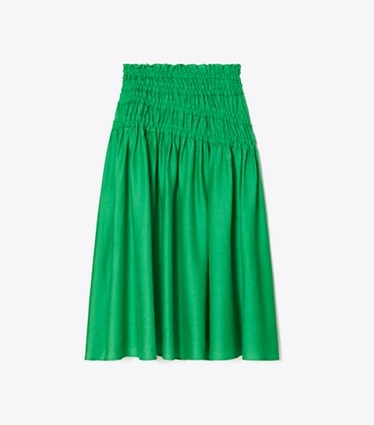 Tory Burch designer copricostume Gonna in viscosa con lavorazione a punto smock in Spring Jade front