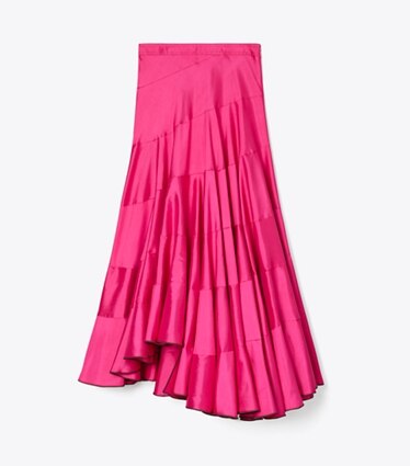 Tory Burch designer pantaloni Gonna svasata in cotone e seta in Bold Pink front