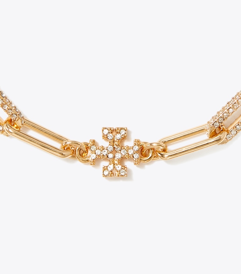 Tory Burch designer bracelets Good Luck Chain Pavé Bracelet in Tory Gold / Crystal front