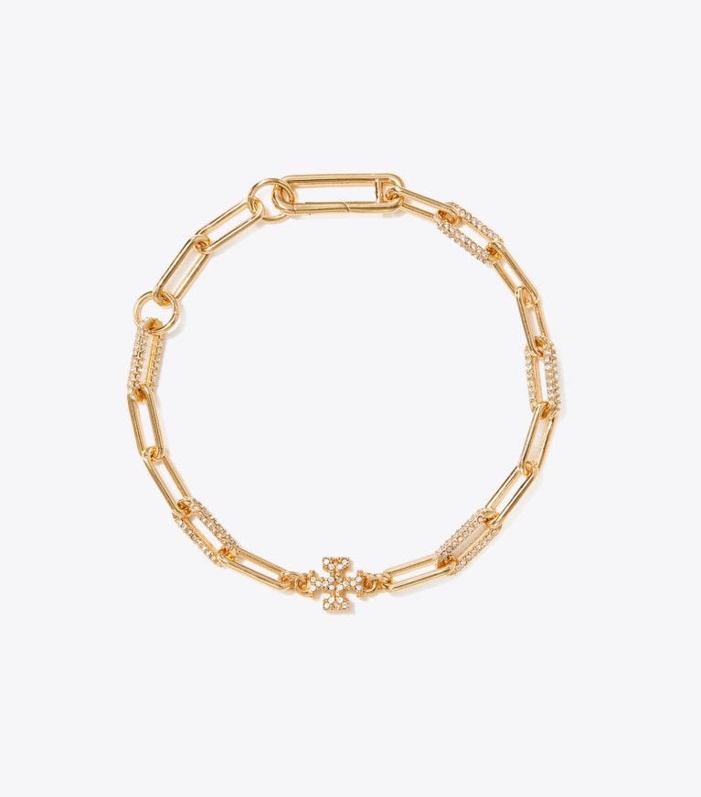 Tory Burch designer bracelets Good Luck Chain Pavé Bracelet in Tory Gold / Crystal front
