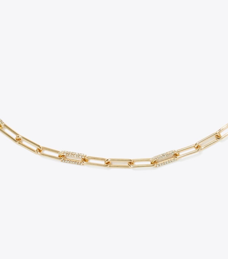 Tory Burch designer necklaces Good Luck Chain Pavé Necklace in Tory Gold / Crystal detail