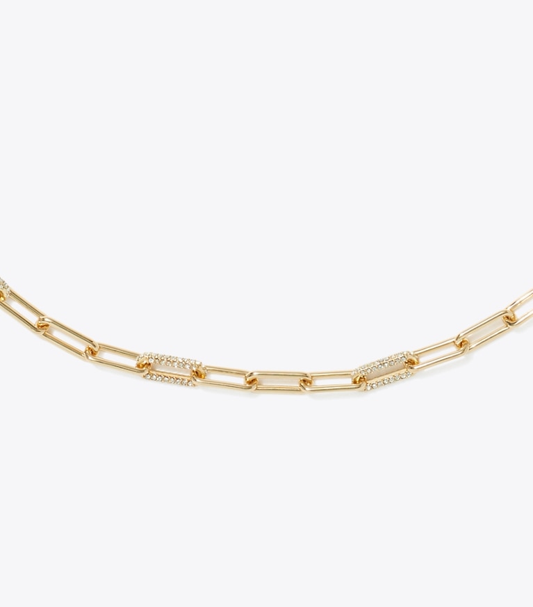Tory Burch designer necklaces Good Luck Chain Pavé Necklace in Tory Gold / Crystal front